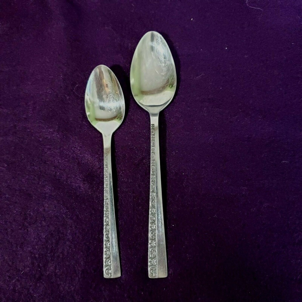 Rogers Co Stanley Roberts Stainless Floral Motif Danish Mode Soup and Teaspoons
